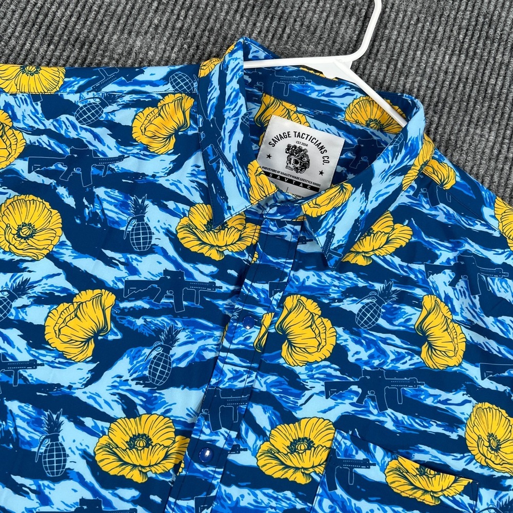 Savage Tacticians Co Shirt Mens 2XL XXL Blue‎ Hawaiian Performance Short Sleeve